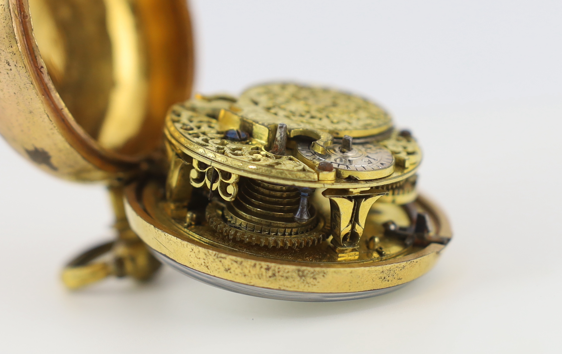 An early 18th century (later) pair cased gilt metal keywind verge pocket watch by Thomas Tompion & Edward Banger